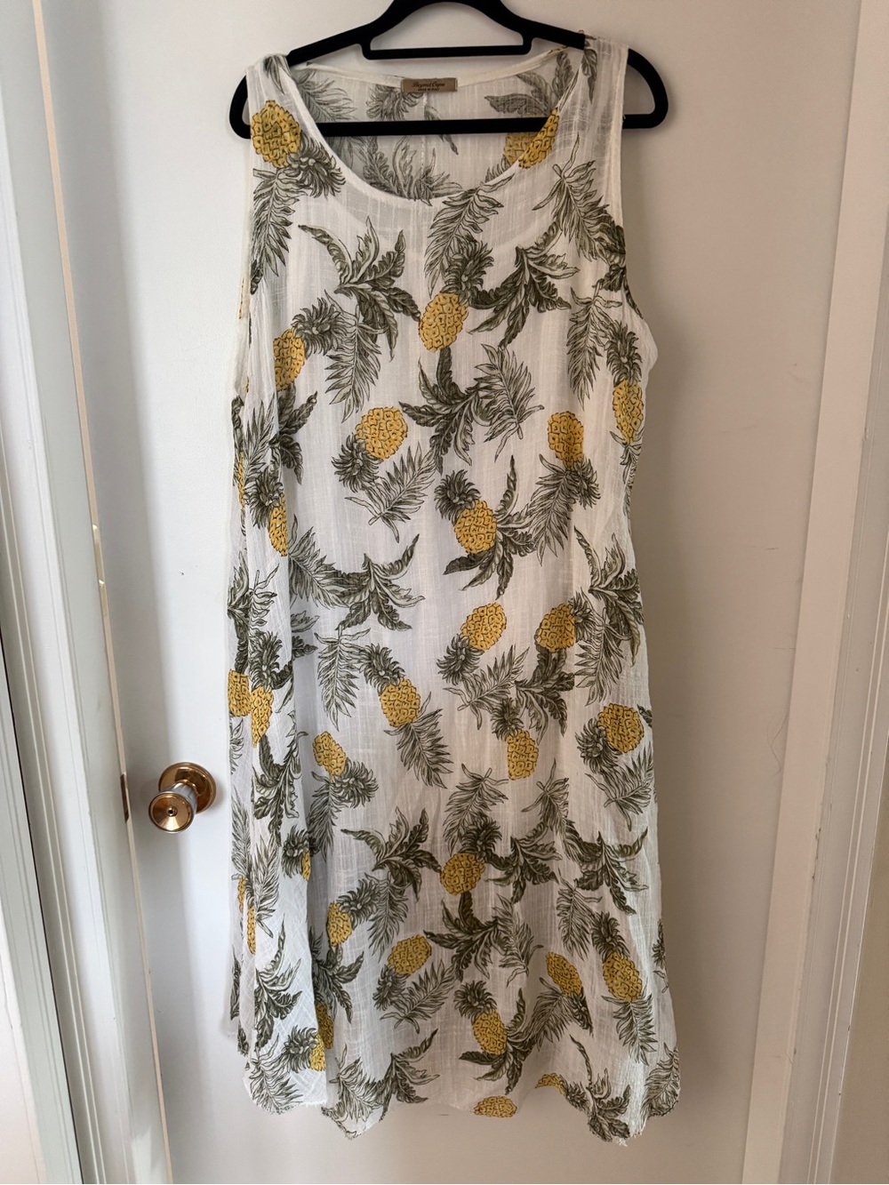 Beyond Capri Made in Italy Pineapple Maxi Dress L XL Cotton Blend Boho Resort